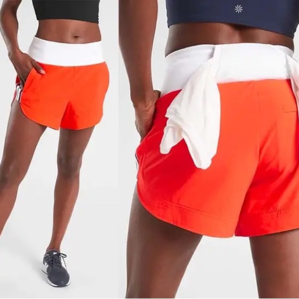 Athleta Ascender Shorts Red Orange Stripe